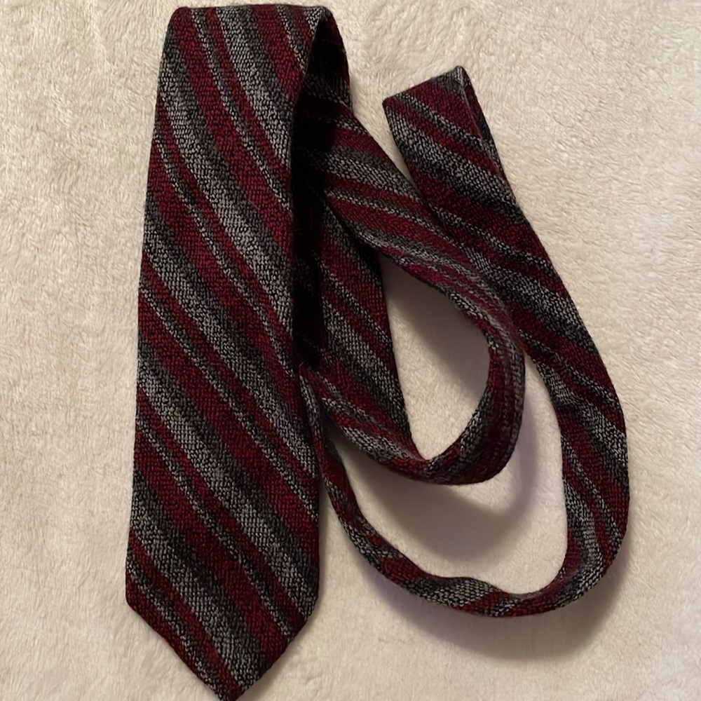 Yves Saint Laurent Striped Red and Grey Wool Tie